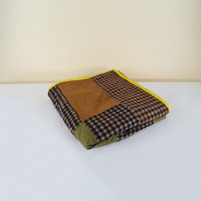 Plaid coperta fatta a mano double face patchwork lana e tinta unita cotone