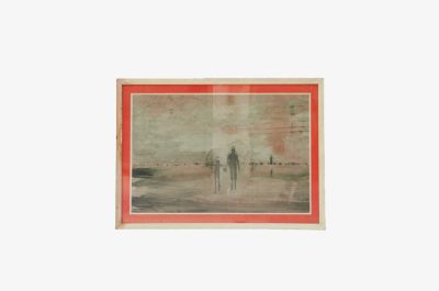 Quadro acquerello paesaggio con padre e figlio