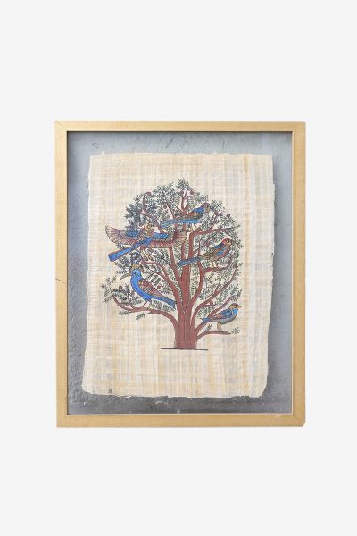 Quadro papiro con albero e uccelli